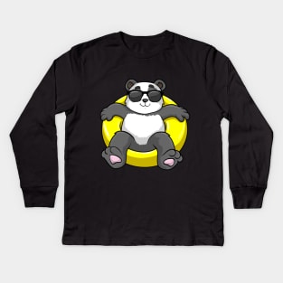 Cool panda is swimming with a swimming ring Kids Long Sleeve T-Shirt